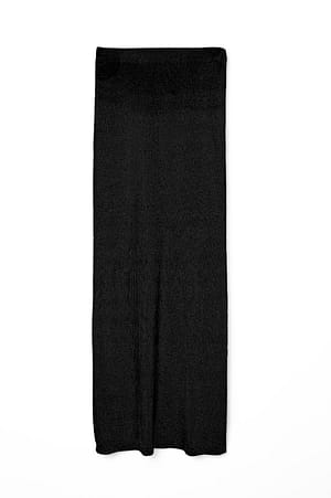 Black Metallisk strikket maxinederdel