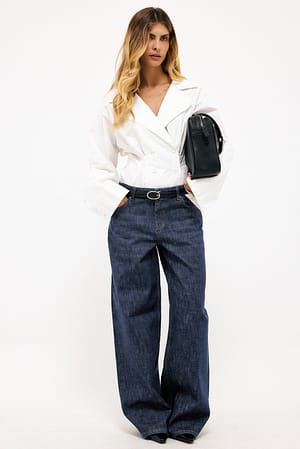 Navy Mid Waist Baggy Jeans