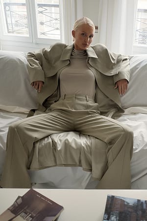 Beige Mid Waist Flared Pants