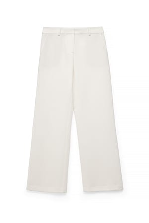 White Mid Waist Flared Twill Pants