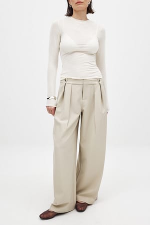 Beige Mid Waist Suit Pants