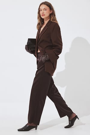 Brown Mid Waist Wide Leg Satin Pants