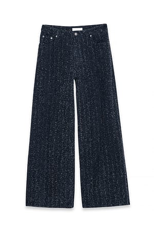 Dark Blue Strukturert denim med vide ben og middels liv