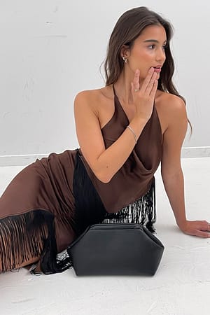 Brown Midi Fringe Detailed Skirt