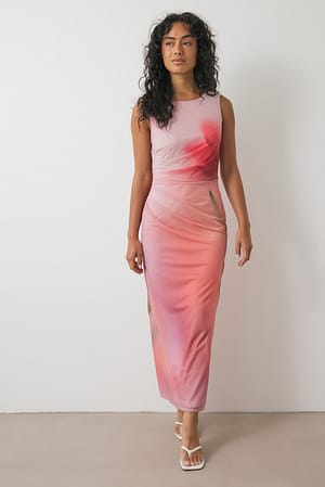 Flower Print Vestido midi de malla estampado