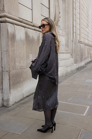 Black Midi Rinestone Beaded Skirt