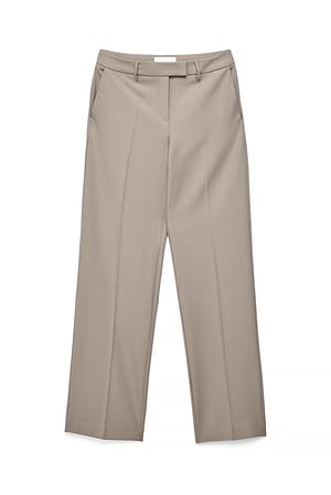 Light Taupe Mid Waist Straight Pants