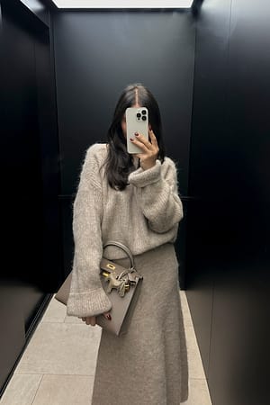 Beige Jupe longue en maille de laine mélangée