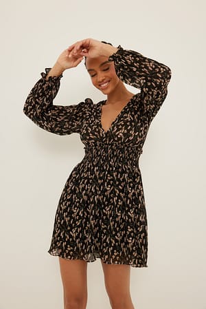 Black Pink Structured Smock Waist Dress