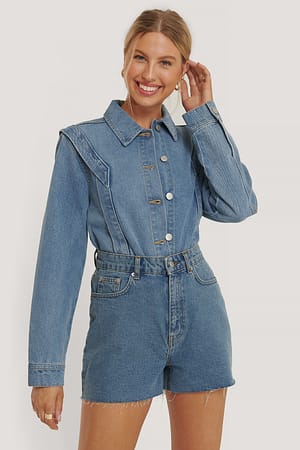 Blue Shoulder Detail Short Denim Jacket