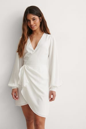White Gathered Overlap Dress
