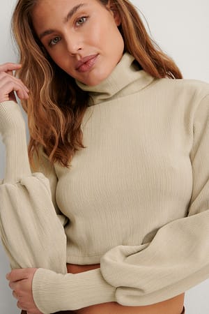 Beige Melange Recyceltes bauchfreies Oberteil