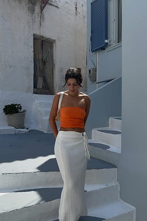 White Wrinkled Cut Out Detailed Midi Skirt