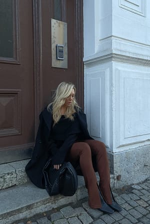 Brown Front Slit Jersey Pants