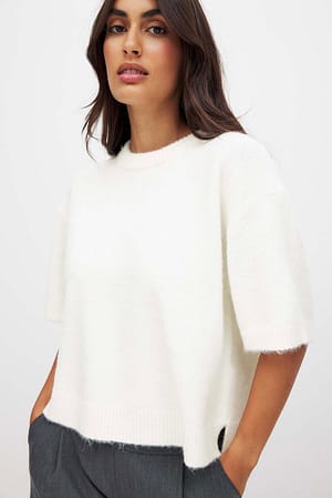 Offwhite Strikket genser med korte ermer