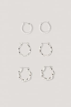 Silver Lot De 3 Paires De Créoles Variées