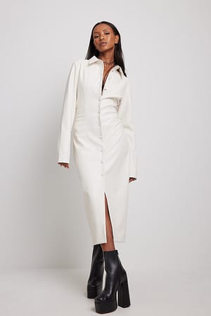 Offwhite PU Buttoned Midi Dress