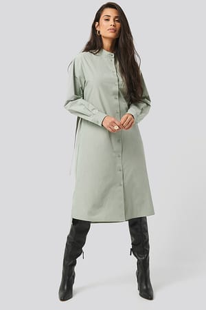 Green Adjustable Side Strap Shirt Dress