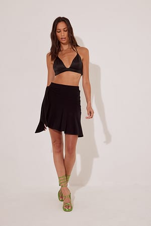 Black Asymmetric Frill Mini Skirt