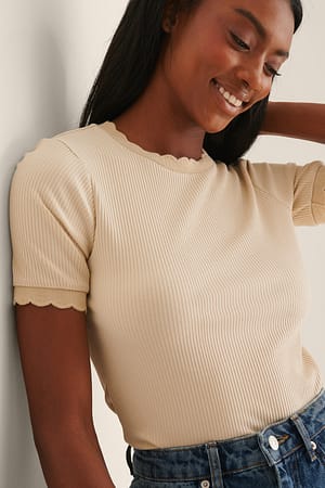 Beige Babylock Detail Rib Top