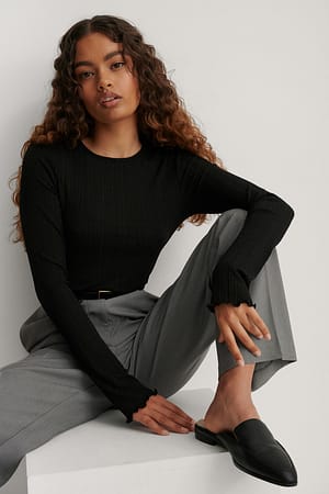 Black Babylock Round Neck Long Sleeve Top
