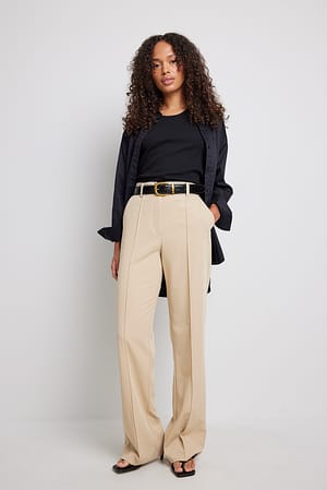 Beige Back Slit Suit Pants