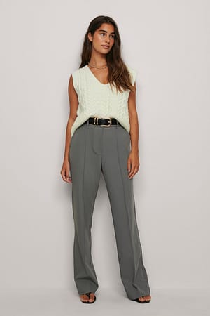 Grey Back Slit Suit Pants