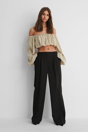 Grey Balloon Long Sleeved Cropped Top