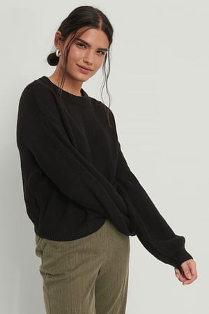 Black Croppad Stickad Tröja