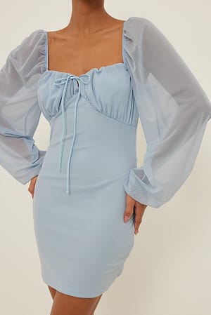 Dusty Light blue Robe mini à manches ballon