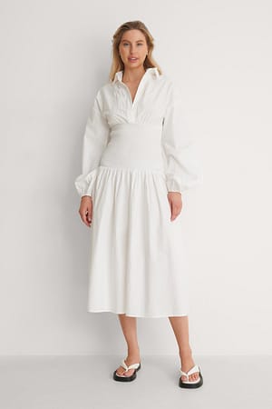 White Smock-Kleid Mit Ballonärmeln
