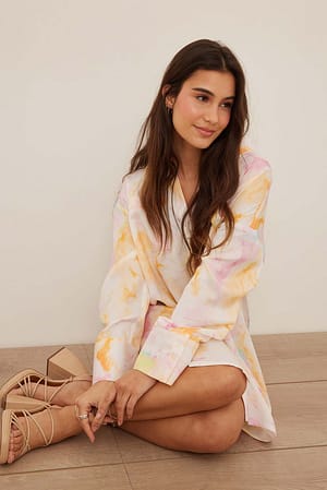 Whitish Print Batik Print Shirt Dress