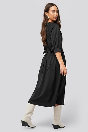 Black Belted Balloon Sleeve Dress