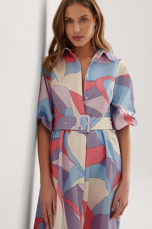 Pink Print Maxi Robe Manches Longues