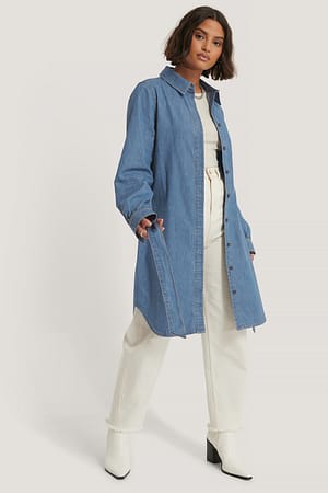 Mid Blue Belted Shirt Denim Dress