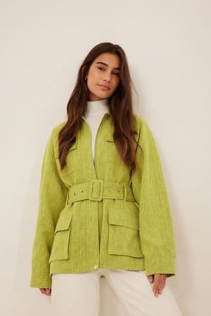 Green Melange Twilljacka med bälte