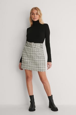 Black/White Jupe Courte En Tweed