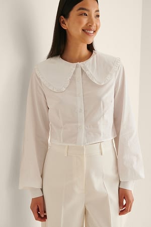 White Bomullsbluse Med Stor Krage
