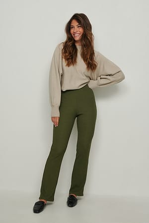 Khaki Bootcut Rib Pants