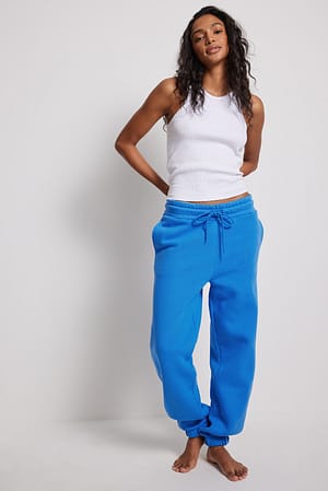 Dark Blue Geborstelde joggingbroek met trekkoord