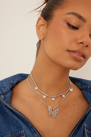 Silver Butterfly Strass Necklace