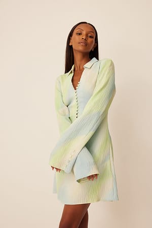 Print Button Detail Structured Mini Dress