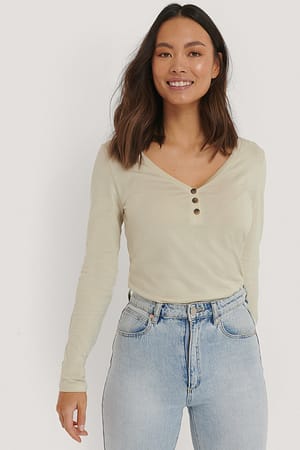 Dusty Light Beige Langarm Top