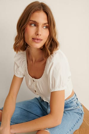White Crop-Top aus Baumwolle mit Knöpfen