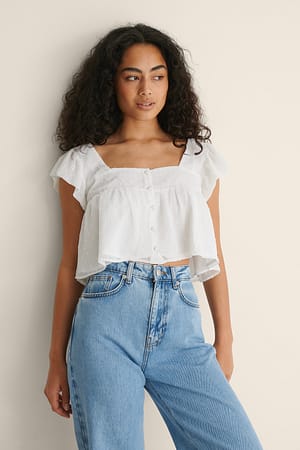 White Buttoned Dobby Top