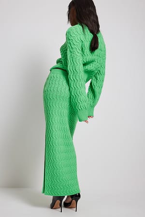 Green Cable Knitted Midi Skirt