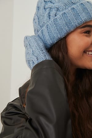 Dusty Blue Cable Knitted Chunky Beanie