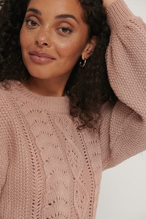 Dusty Pink Pull Court En Maille Torsadée