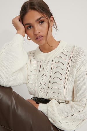 Offwhite Pull Court En Maille Torsadée