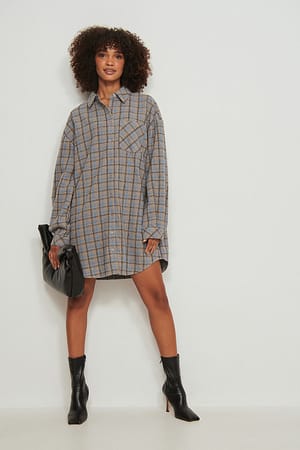 Beige Check Checked Overshirt Dress